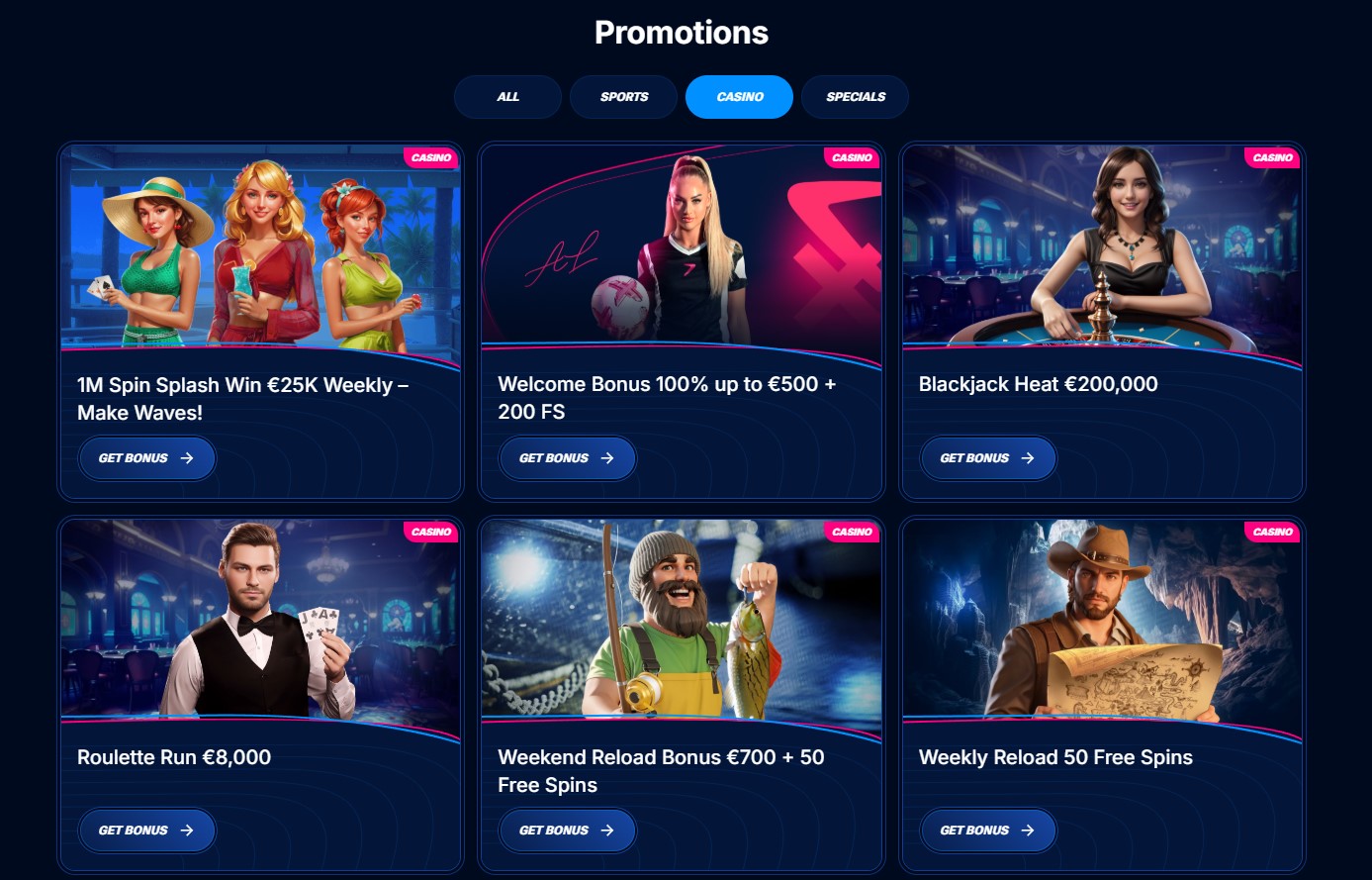 Boomerang Casino promotions screen showing cashback and rakeback offers
