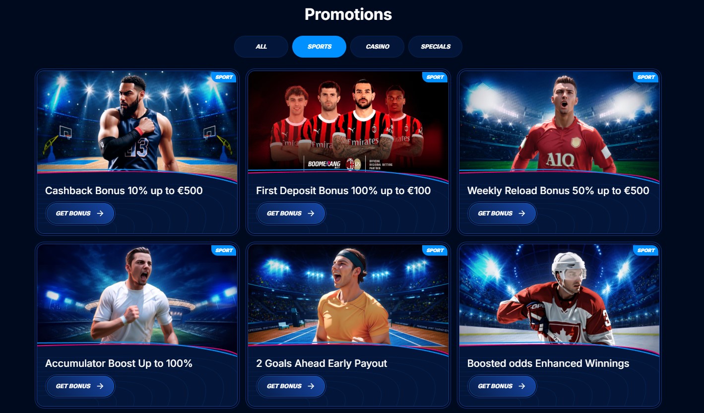Boomerang Casino ongoing promotions and rewards screen